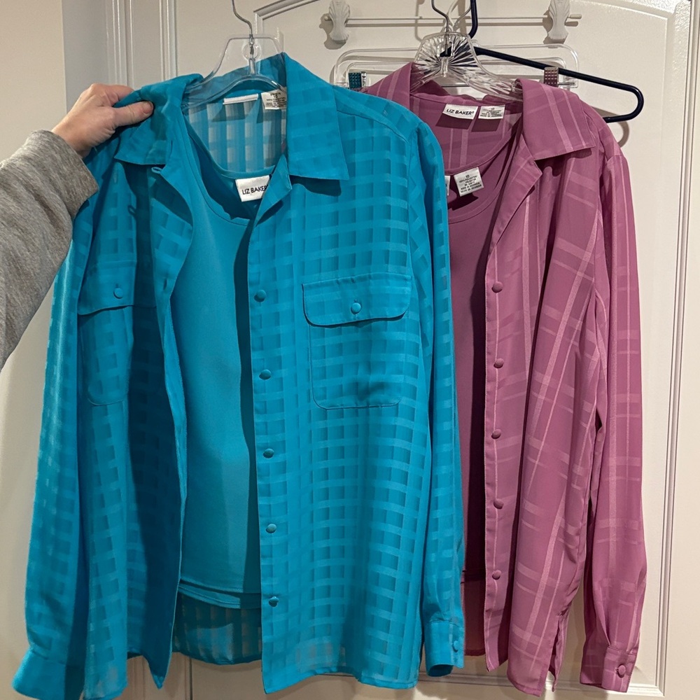 Set of 2 Women’s Blue and Purple Plaid Sleevesless shirts and cover shirts